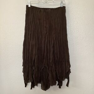 Vintage Y2K Brown Forest Fairy Fairycore Boho Asymmetrical Pleated Skirt XS